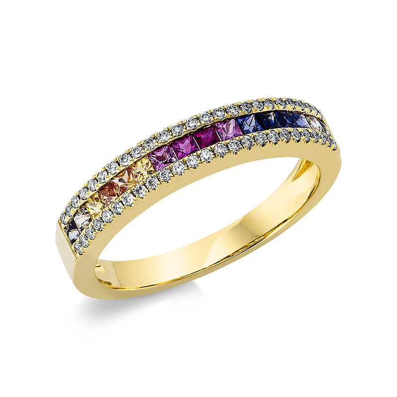 Ring 18 kt GG, 50 Brill. 0,16 ct, TW-si, 16 Saphire 0,50 ct fancy