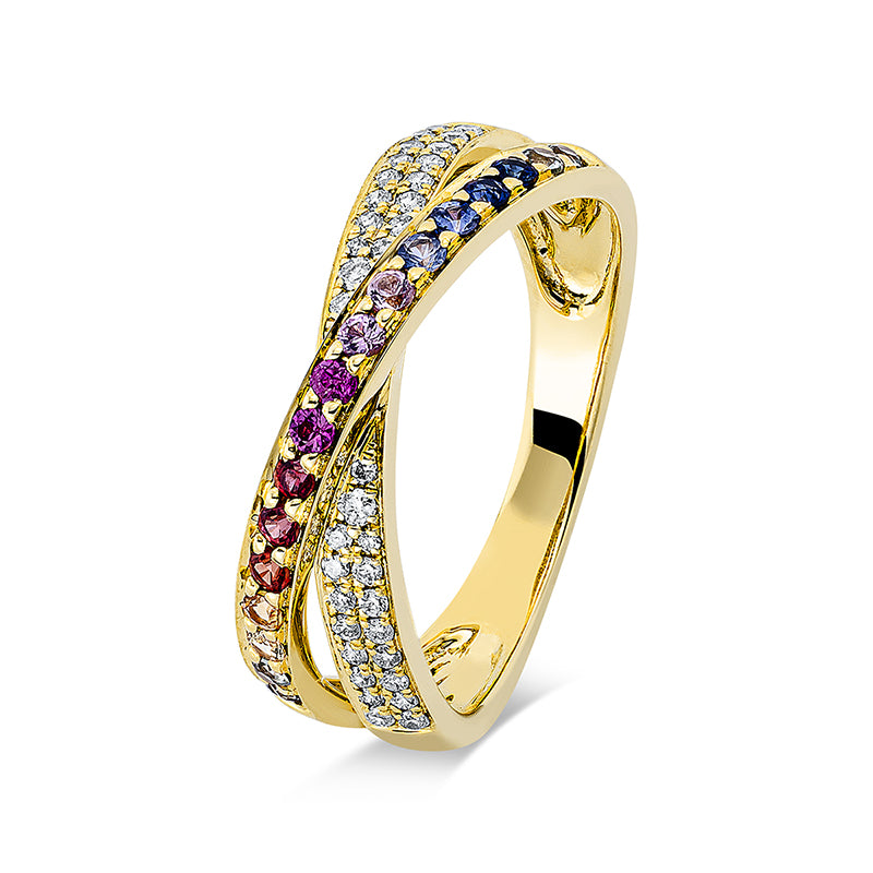 Ring 18 kt GG, 36 Brill. 0,18 ct, TW-si, 17 Saphire 0,33 ct fancy
