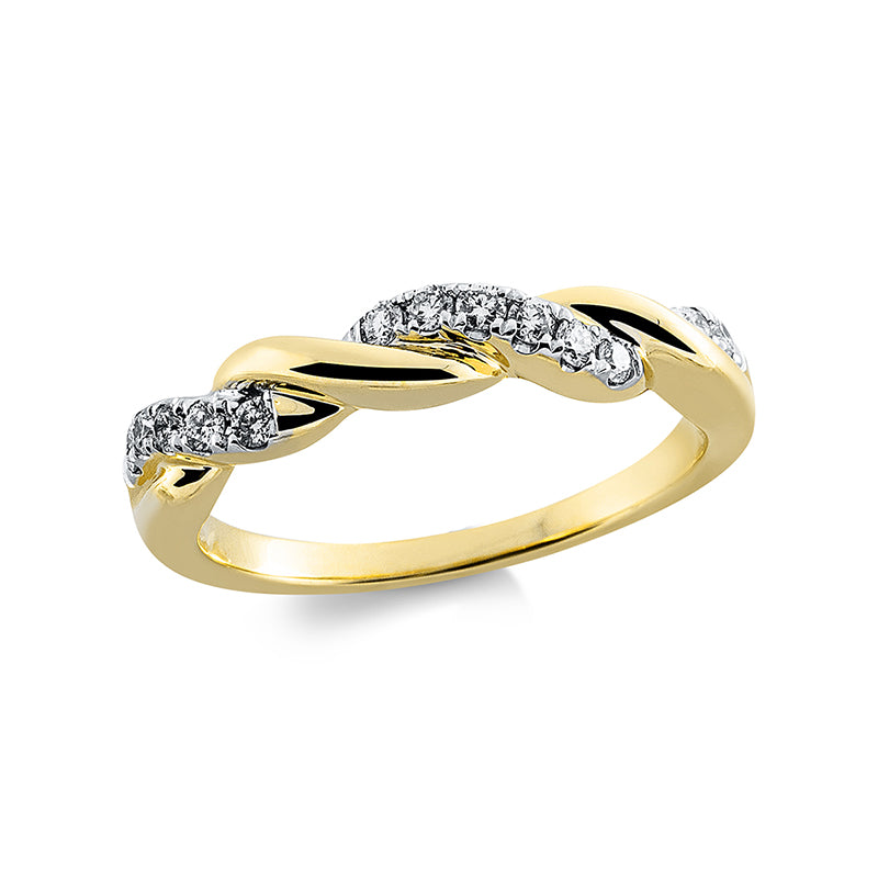 Ring 18 kt GG, Fassung rhodiniert, 13 Brill. 0,22 ct, TW-si