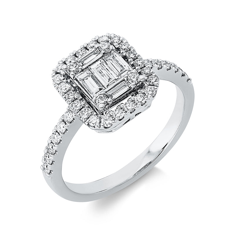 Ring 18 kt WG, 5 Bag. 0,28 ct, TW-si, 38 Brill. 0,37 ct, TW-si