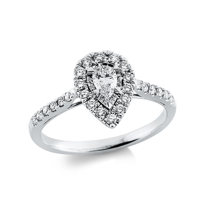 Ring 18 kt WG, 1 Tropfen 0,19 ct, TW-si, 26 Brill. 0,32 ct, TW-si