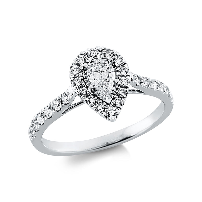 Ring 18 kt WG, 1 Tropfen 0,29 ct, TW-si, 26 Brill. 0,43 ct, TW-si
