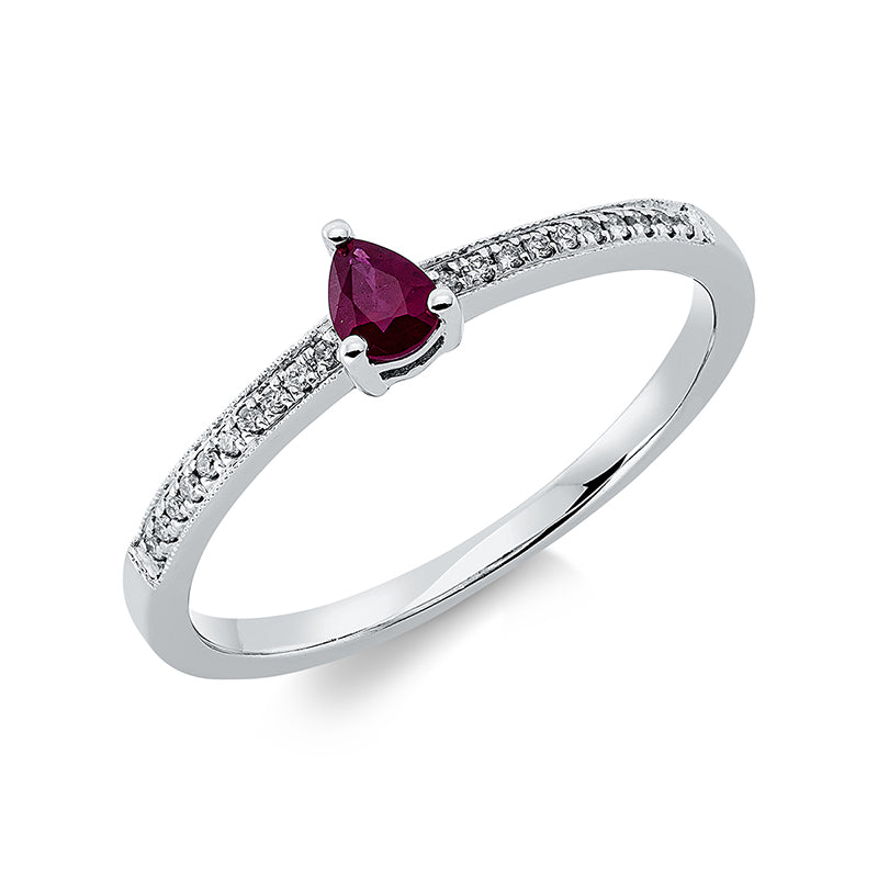 Ring 18 kt WG, 20 Brill. 0,06 ct, TW-si, 1 Rubin 0,20 ct rot