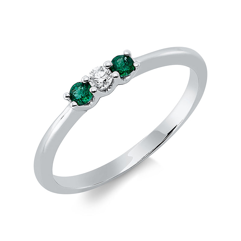 Ring 18 kt WG, 1 Brill. 0,05 ct, TW-si, 2 Smaragde 0,10 ct grün