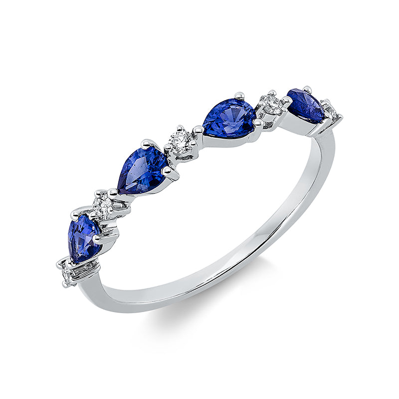 Ring 18 kt WG, 5 Brill. 0,10 ct, TW-si, 4 Saphire 0,61 ct blau