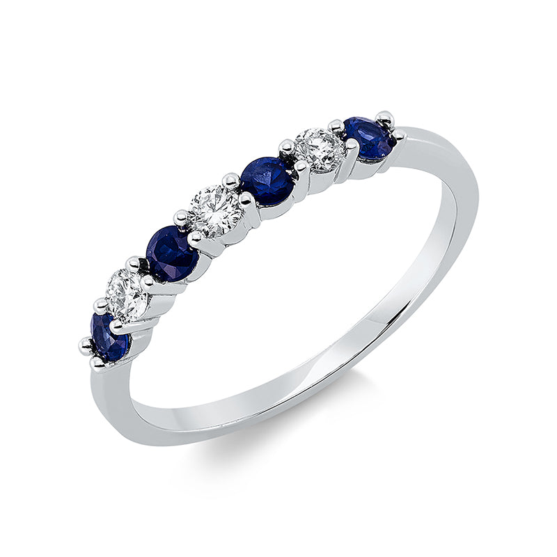 Ring 18 kt WG, 3 Brill. 0,16 ct, TW-si, 4 Saphire 0,31 ct blau