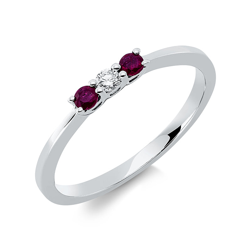 Ring 18 kt WG, 1 Brill. 0,05 ct, TW-si, 2 Rubine 0,11 ct rot