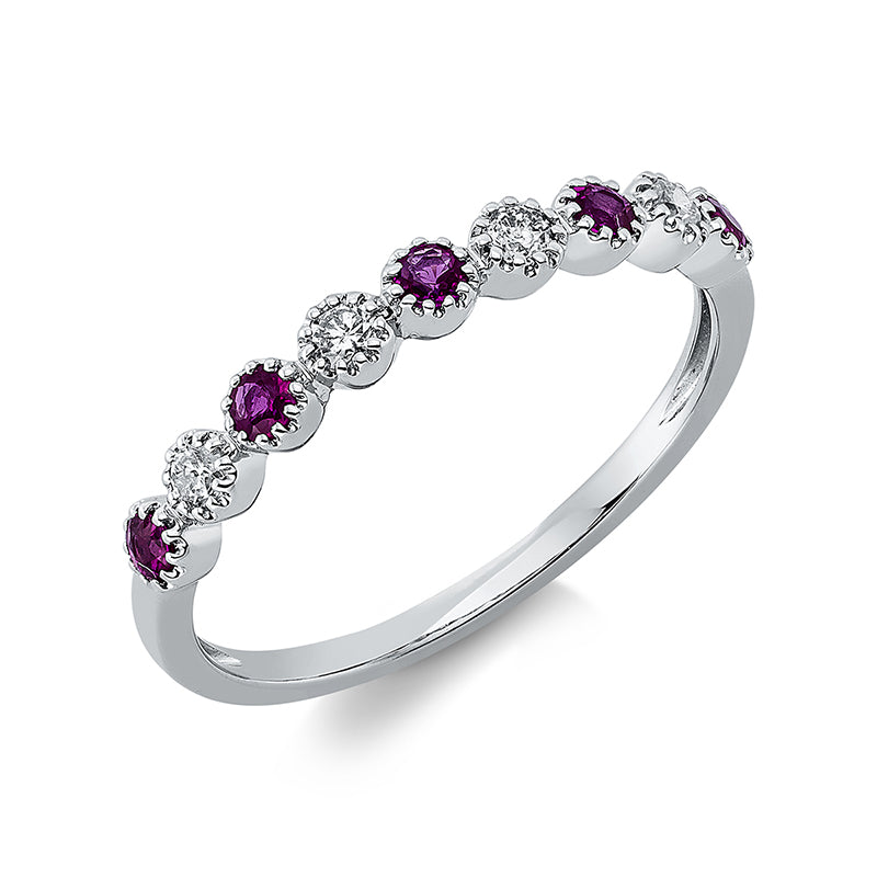 Ring 18 kt WG, 4 Brill. 0,15 ct, TW-si, 5 Rubine 0,26 ct rot