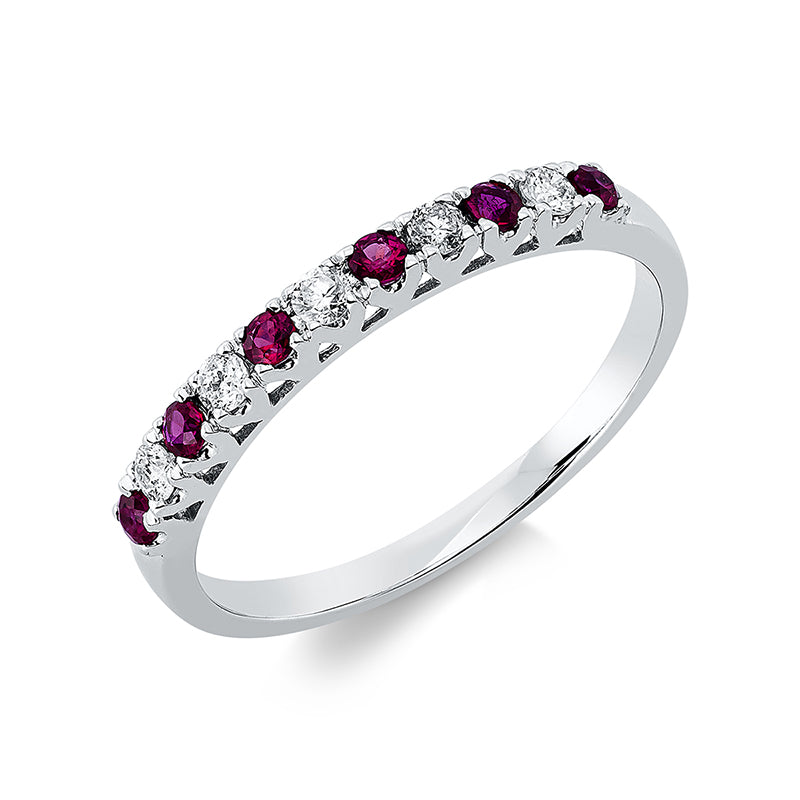 Ring 18 kt WG, 5 Brill. 0,14 ct, TW-si, 6 Rubine 0,21 ct rot