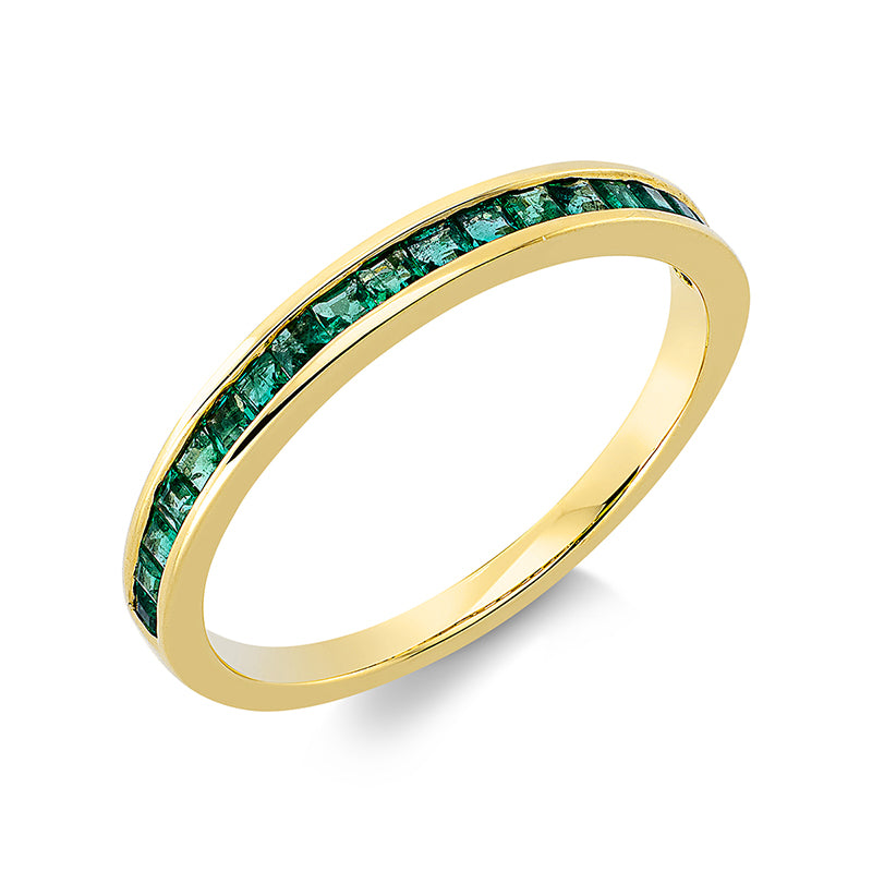 Ring 18 kt GG, 19 Smaragde 0,43 ct grün