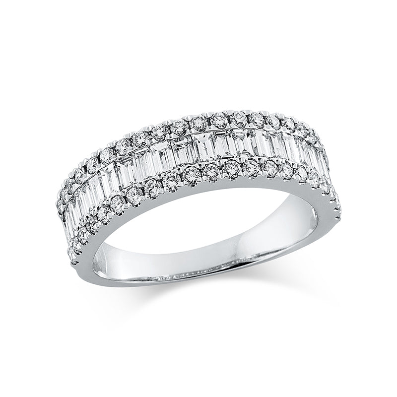 Ring 18 kt WG, 22 Bag. 0,84 ct, TW-si, 42 Brill. 0,45 ct, TW-si