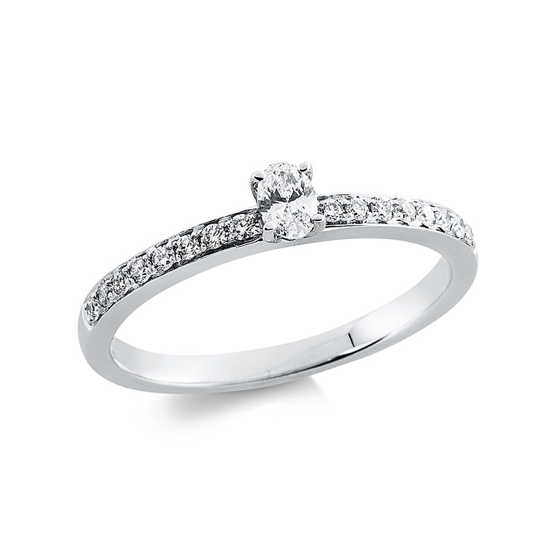 Ring 18 kt WG, 1 Oval 0,13 ct-si, 16 Brill. 0,15 ct, TW-si