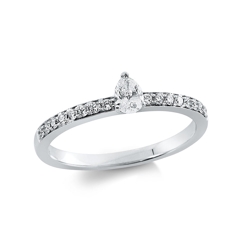 Ring 18 kt WG, 1 Tropfen 0,19 ct, TW-si, 16 Brill. 0,16 ct, TW-si