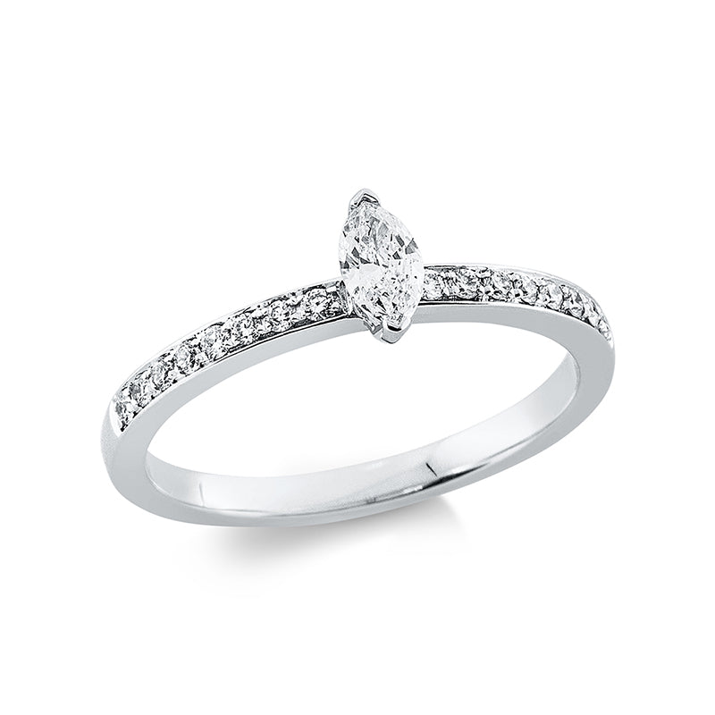 Ring 18 kt WG, 1 Nav. 0,19 ct, TW-si, 16 Brill. 0,15 ct, TW-si