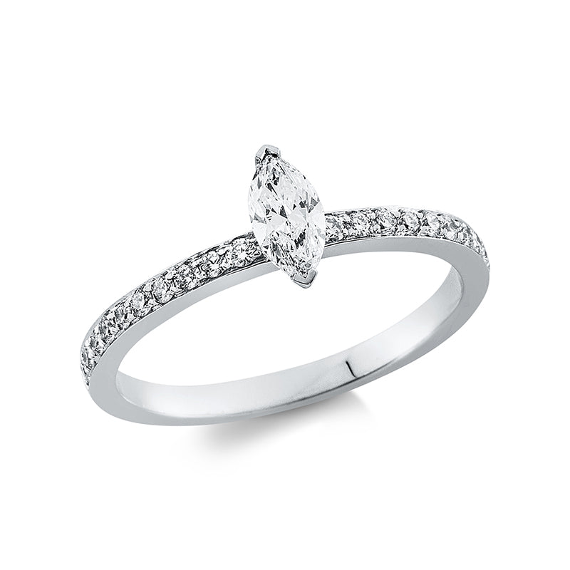 Ring 18 kt WG, 1 Nav. 0,31 ct, TW-si, 20 Brill. 0,20 ct, TW-si