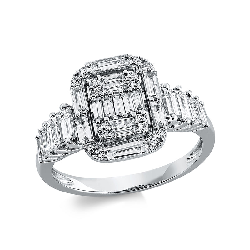 Ring 18 kt WG, 25 Bag. 1,06 ct, TW-si, 16 Brill. 0,10 ct, TW-si
