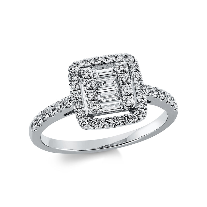 Ring 18 kt WG, 4 Bag. 0,20 ct, TW-si, 44 Brill. 0,43 ct, TW-si