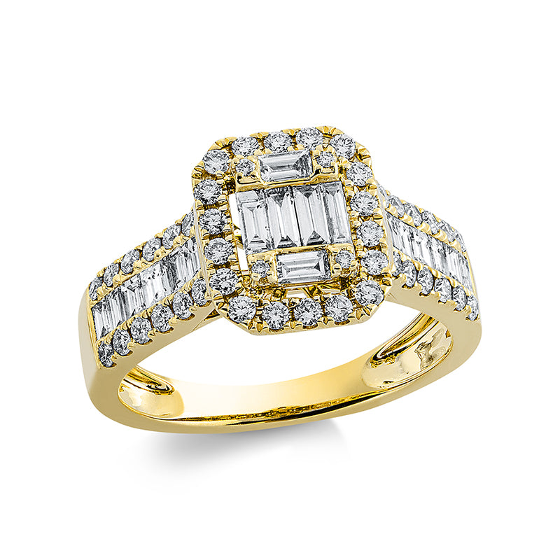 Ring 18 kt GG, 18 Bag. 0,84 ct, TW-si, 46 Brill. 0,49 ct, TW-si