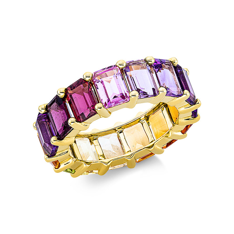 Ring 18 kt GG, 15 Farbsteine 7,80 ct multicolor