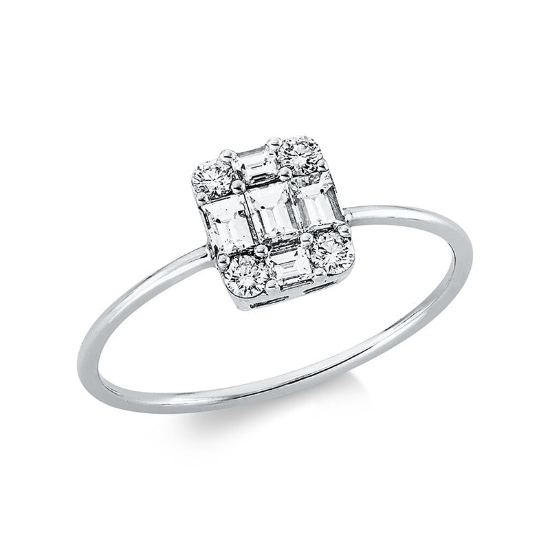 Ring 18 kt WG, 5 Bag. 30,00 ct, TW-vsi/si, 4 Brill. 0,11 ct, TW-vsi/si