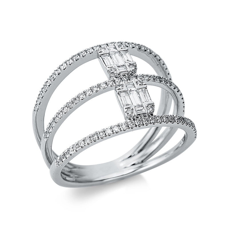 Ring 18 kt WG, 10 Bag. 0,18 ct, TW-si, 93 Brill. 0,38 ct, TW-si