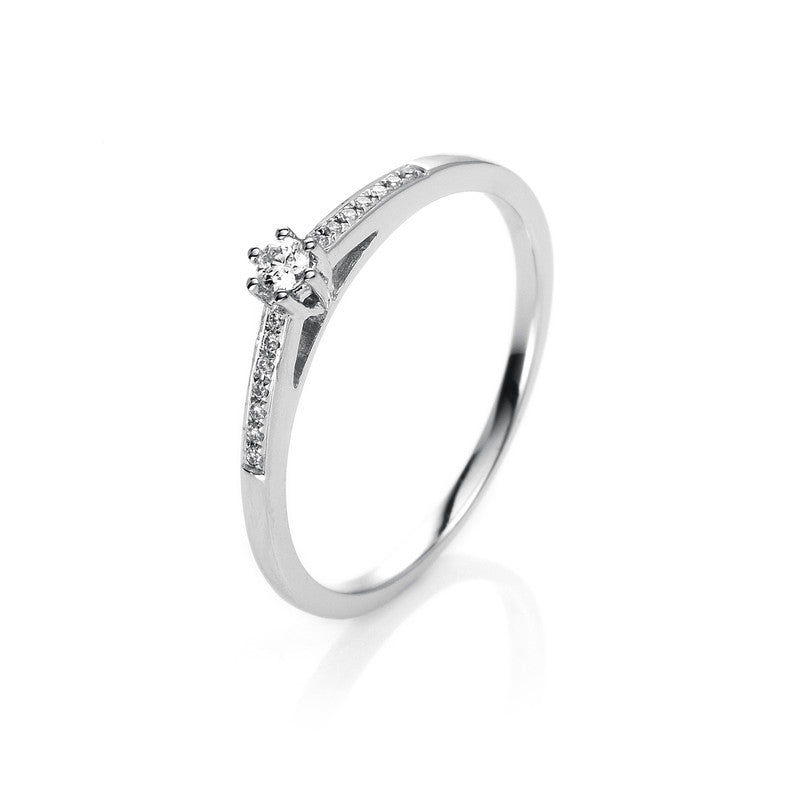 Ring 18 kt WG, 1 Brill. 0,05 ct, TW-si, 14 Brill. 0,03 ct, TW-si