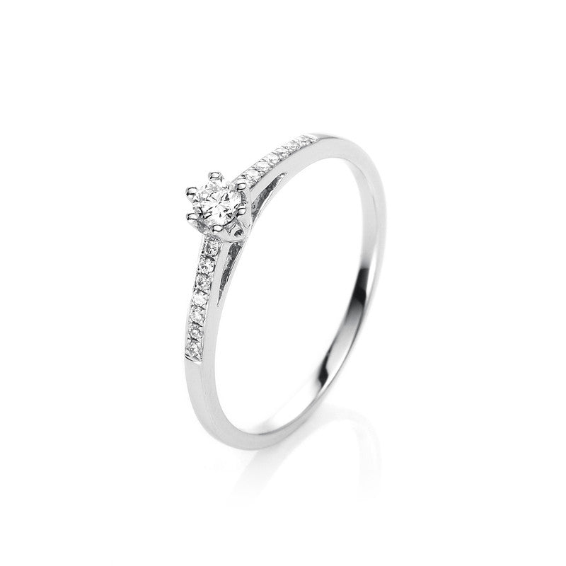 Ring 18 kt WG, 1 Brill. 0,12 ct, TW-si, 14 Brill. 0,06 ct, TW-si