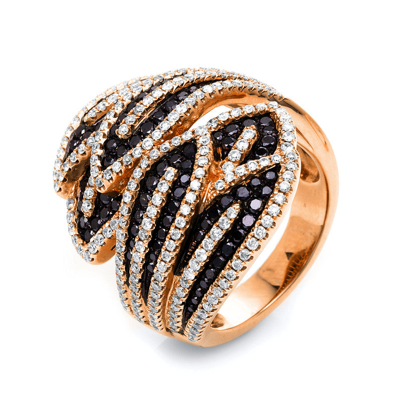 Ring 18 kt RG, Fassung schwarz rhodiniert, 232 Brill. 1,09 ct, TW-si, 90 Brill. 0,73 ct, schwarz