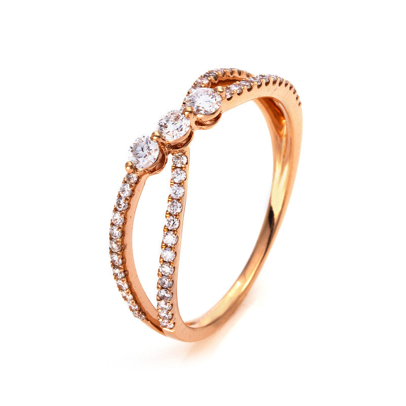 Ring 18 kt RG, 3 Brill. 0,17 ct, TW-si, 50 Brill. 0,26 ct, TW-si