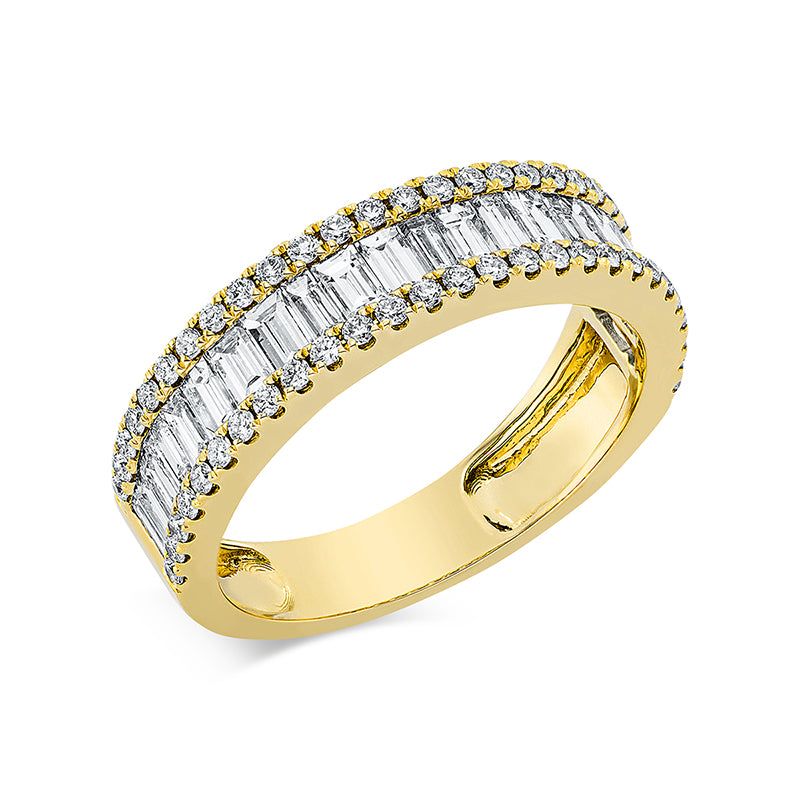 Ring 18 kt GG, Fassung rhodiniert, 22 Bag. 1,06 ct, TW-si, 54 Brill. 0,34 ct, TW-si