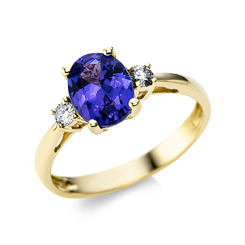 Ring 14 kt GG, 2 Brill. 0,13 ct, TW-si, 1 Tansanit 1,78 ct blau