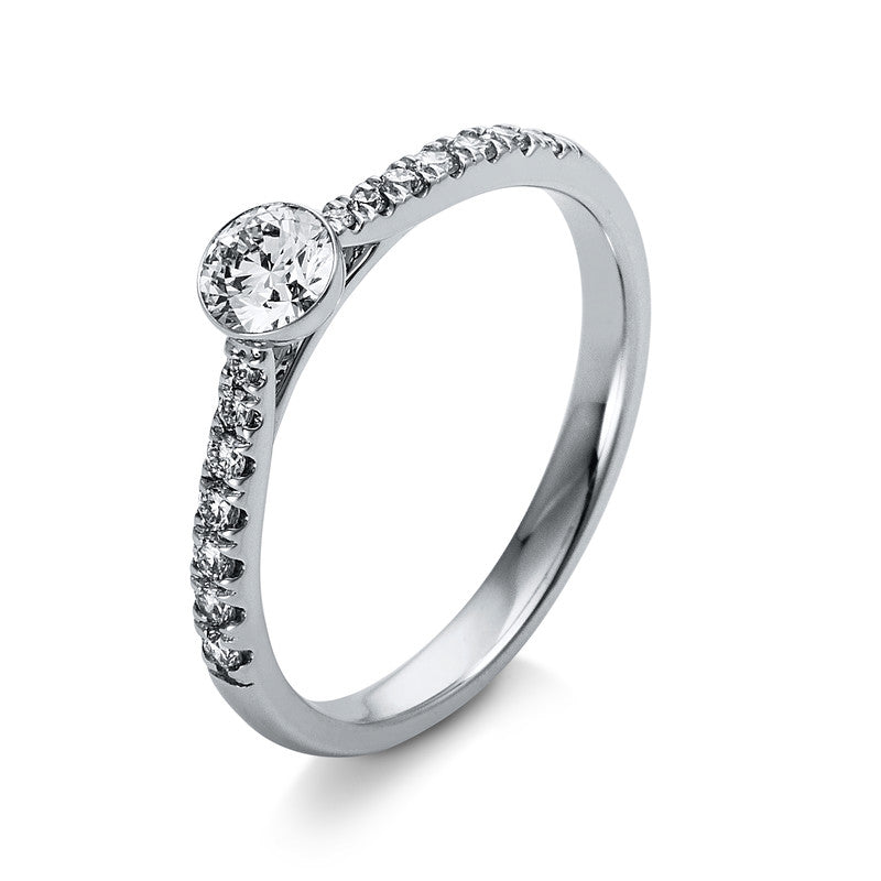 Ring 18 kt WG, 1 Brill. 0,30 ct, TW-si, 14 Brill. 0,20 ct, TW-si