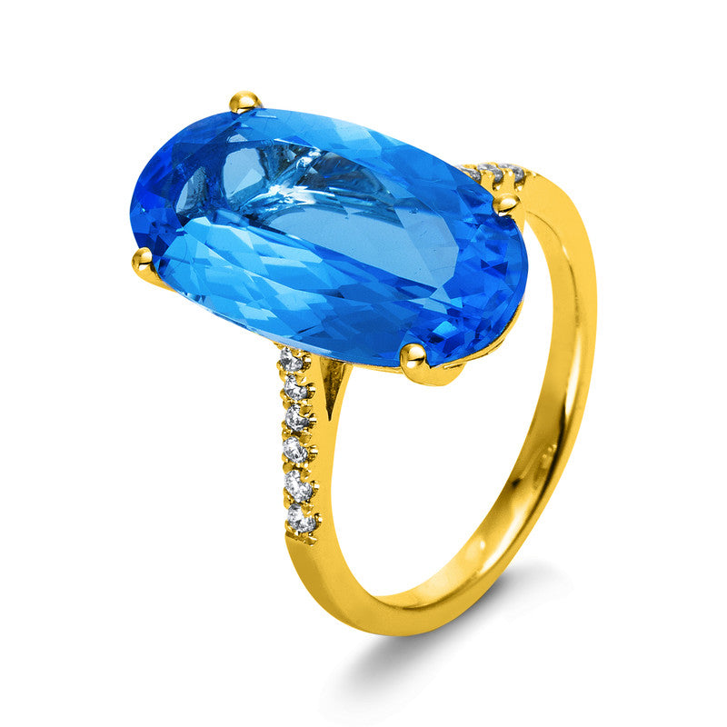Ring 18 kt GG, 12 Brill. 0,12 ct, TW-si, 1 Blautopas 9,75 ct