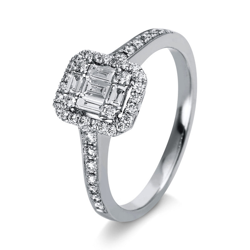 Ring 18 kt WG, 6 Bag. 0,14 ct, TW-vsi/si, 42 Brill. 0,31 ct, TW-vsi/si
