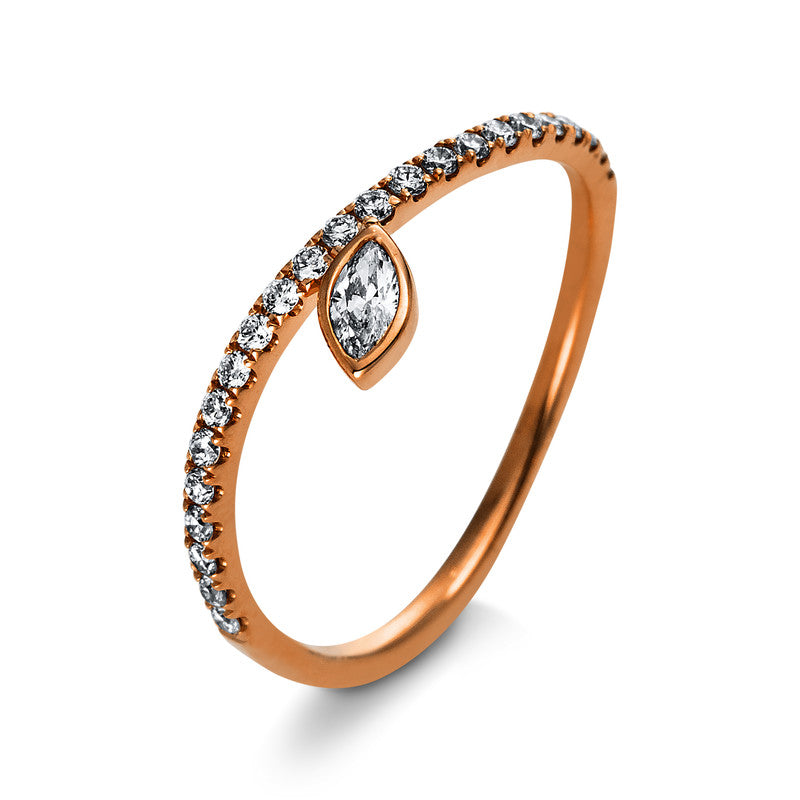 Ring 18 kt RG, 1 Nav. 0,08 ct, TW-si, 23 Brill. 0,19 ct, TW-si
