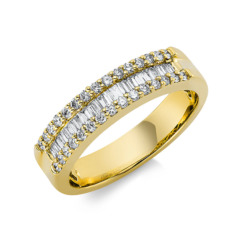 Ring 18 kt GG, 23 Trap. 0,19 ct, TW-si, 30 Brill. 0,28 ct, TW-si