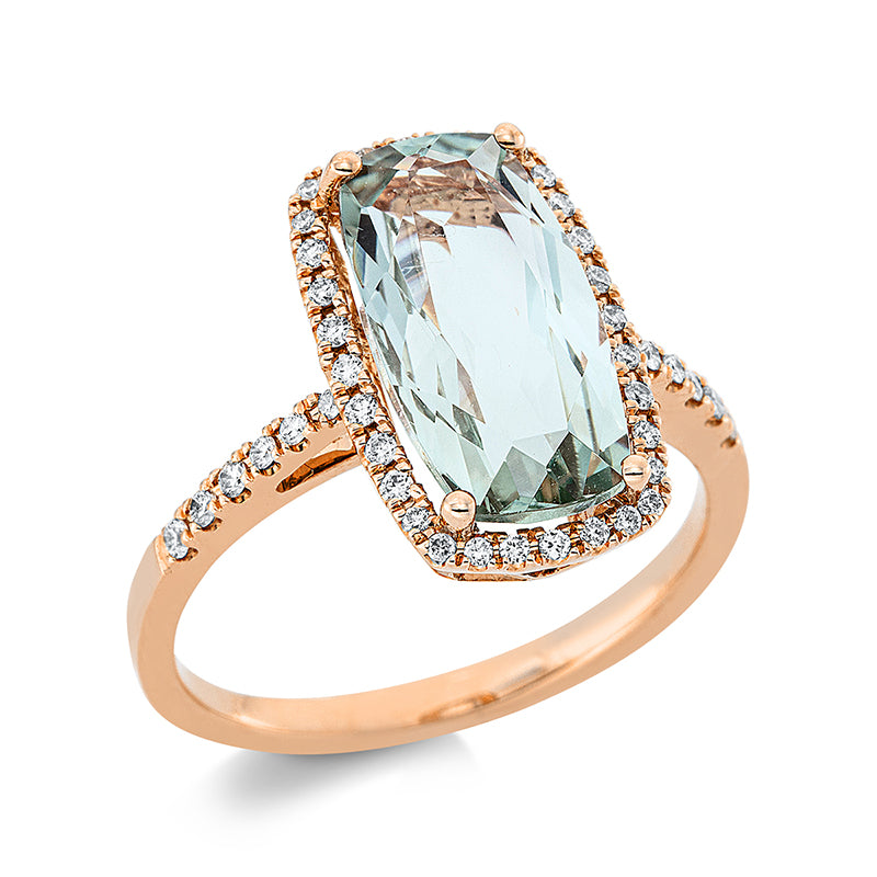 Ring 18 kt RG, 44 Brill. 0,21 ct, TW-si, 1 Amethyst 3,90 ct grün