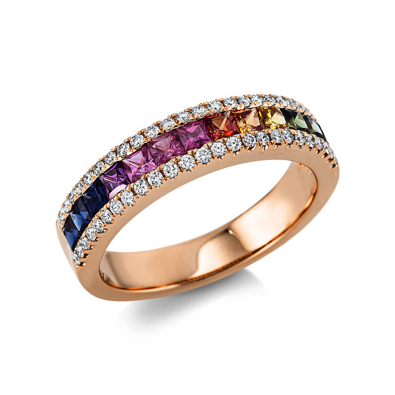Ring 18 kt RG, 50 Brill. 0,20 ct, TW-si, 13 Saphire 0,90 ct multicolor