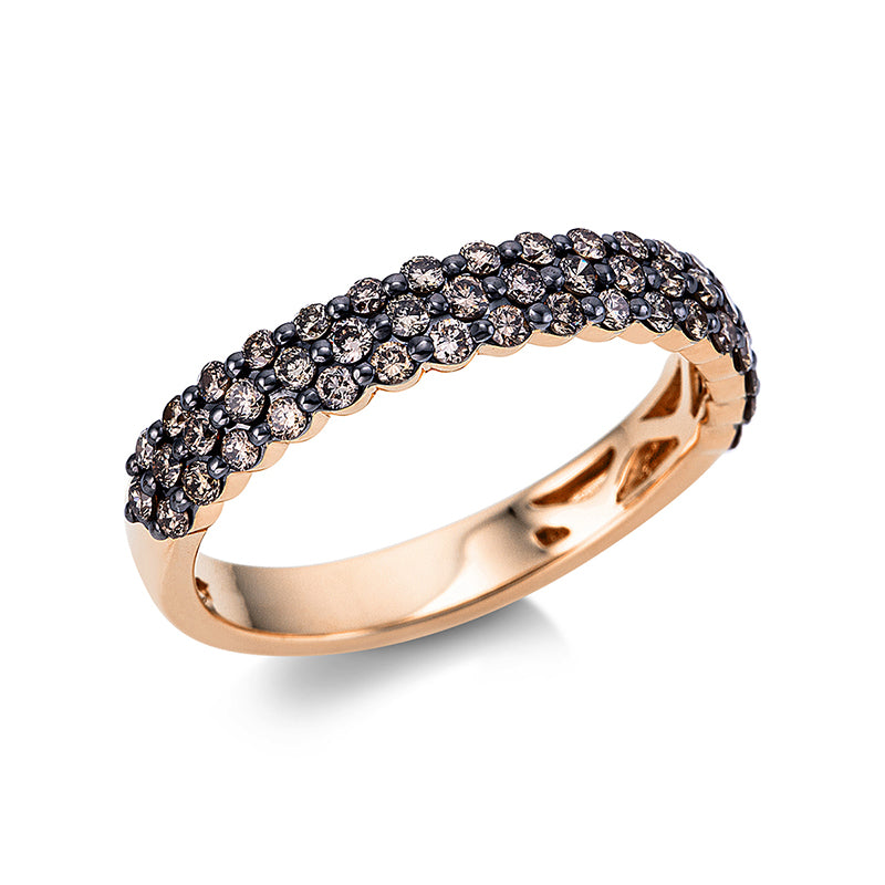 Ring 14 kt RG, Fassung schwarz rhodiniert, 52 Brill. 0,64 ct, braun
