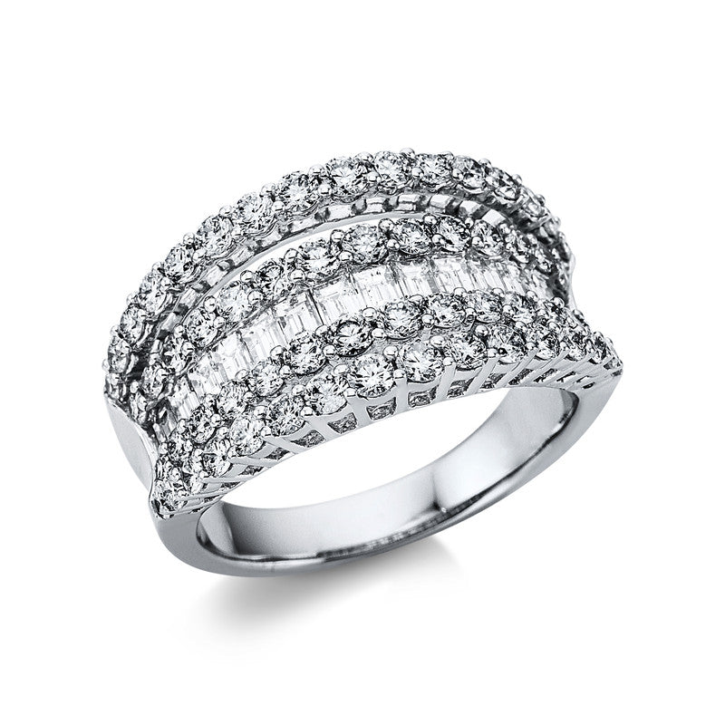 Ring 18 kt WG, 60 Brill. 1,52 ct, TW-si, 14 Bag. 0,67 ct, TW-si