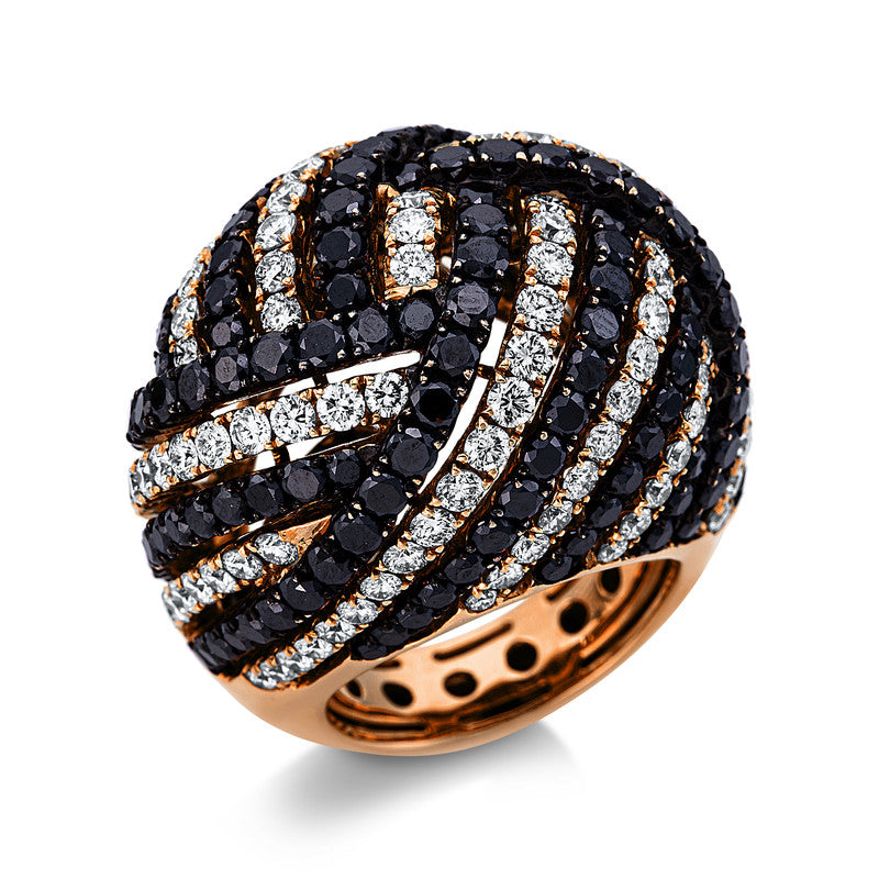 Ring 18 kt RG, Fassung schwarz rhodiniert, 117 Brill. 3,88 ct, TW-vsi/si, 140 Brill. 5,87 ct, schwarz