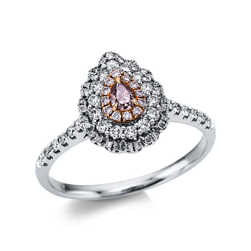 Ring 18 kt WG+RG, 55 Brill. 0,38 ct, TW-si, 12 Brill. 0,05 ct, pink, 1 Tropfen 0,09 ct, pink