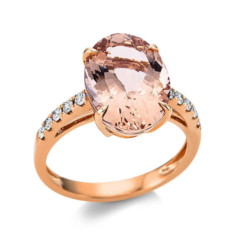 Ring 18 kt RG, 10 Brill. 0,20 ct, TW-si, 1 Morganit 5,50 ct pink