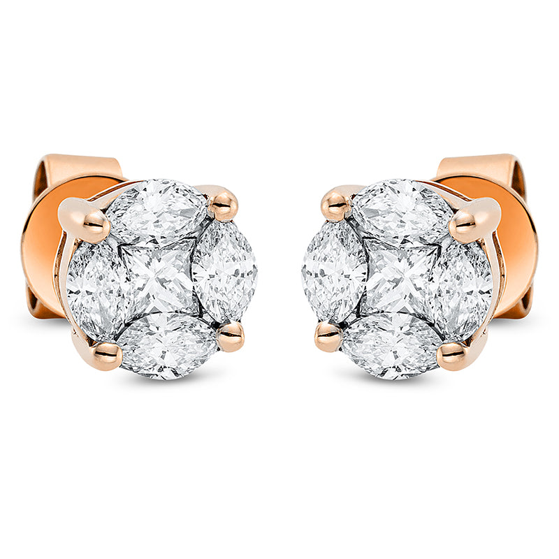 Ohrstecker 18 kt RG, Fassung rhodiniert, 2 Princ. 0,22 ct, TW-si, 8 Nav. 0,61 ct, TW-si