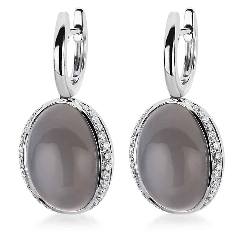 Ohrschmuck 18 kt WG, 52 Brill. 0,30 ct, TW-vsi, 2 Mondsteine 13,72 ct grau