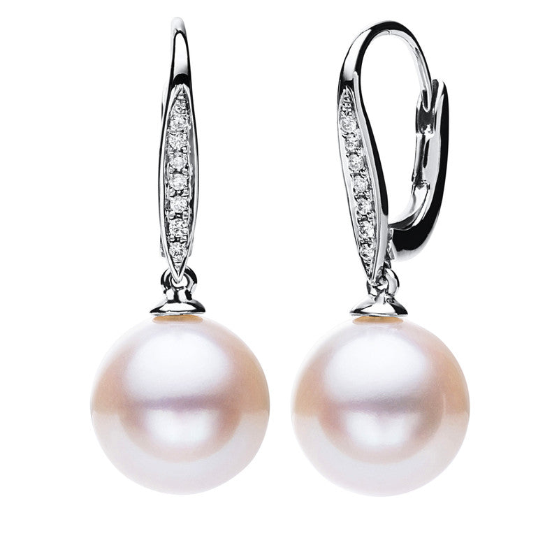 Creolen 18 kt WG, 14 Brill. 0,07 ct, W-si, 2 SW weiß 10,5-11 mm