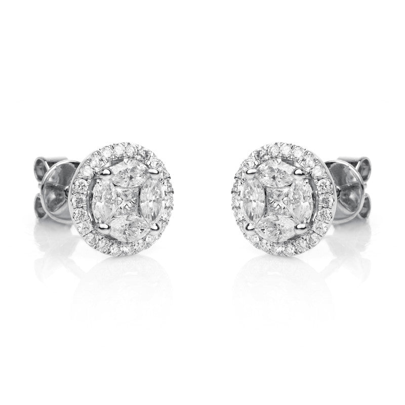 Ohrstecker 18 kt WG, 8 Nav. 0,77 ct, TW-si, 2 Princ. 0,15 ct, TW-si, 44 Brill. 0,32 ct, TW-si