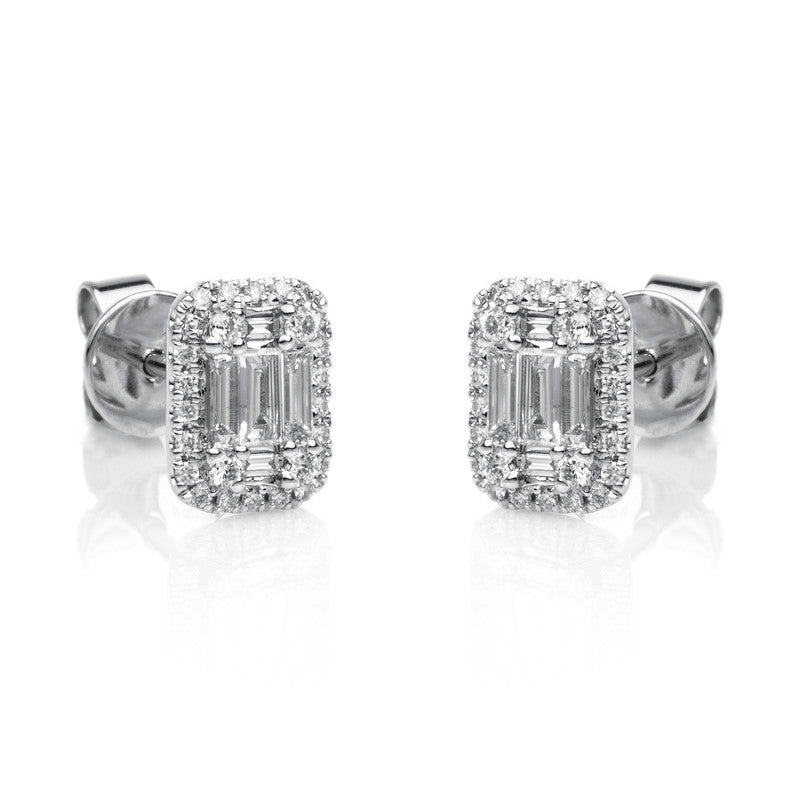 Ohrstecker 18 kt WG, 10 Bag. 0,32 ct, TW-si, 52 Brill. 0,26 ct, TW-si