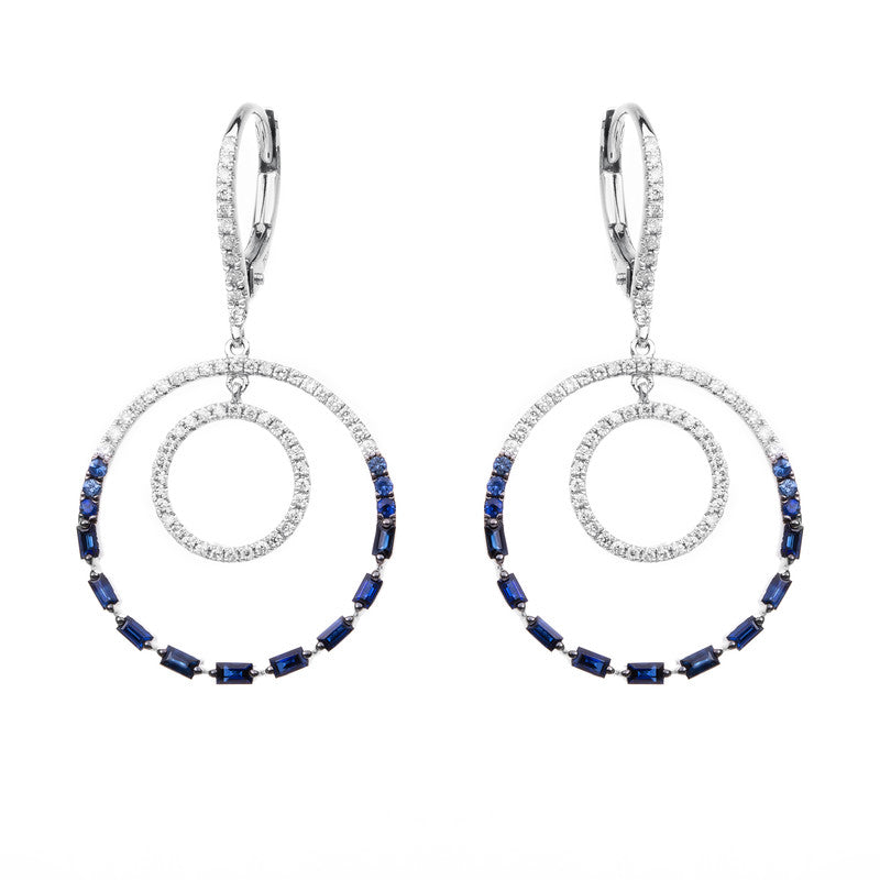 Ohrschmuck 18 kt WG, 122 Brill. 0,36 ct, TW-si, 30 Saphire 0,66 ct blau