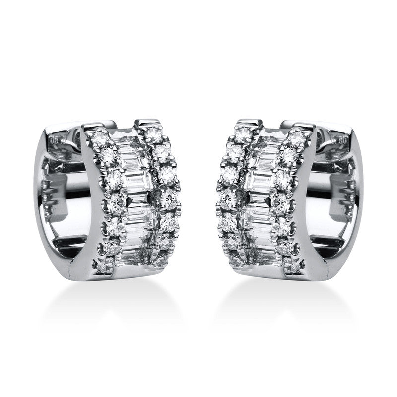 Creolen 18 kt WG, 14 Trap. 0,40 ct, TW-si, 28 Brill. 0,47 ct, TW-si